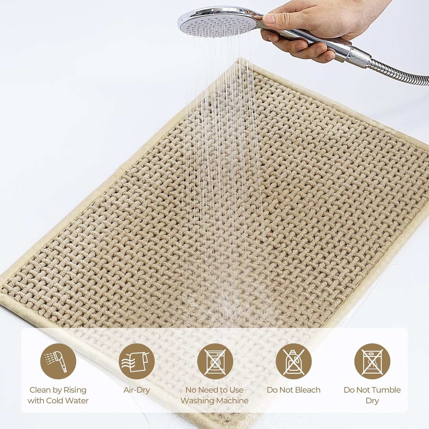 GRANNY SAYS Beige Bathroom Rugs Non Slip Washable, Absorbent Bath Mats for Bathroom, 32" x 20", Thin Chenille Bath Rug, Quick Dry Bath Mat, Soft Rug for Tub and Shower