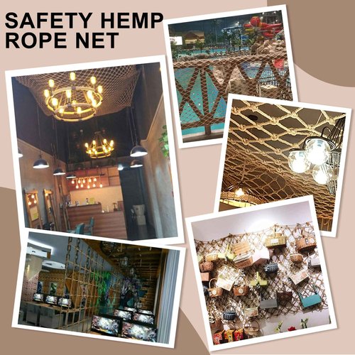 Safety Hemp Rope Net Kids Climbing Safety Net Tree House Climbing Children Safety Rope Net Balcony Stairs Fence Railing Garden Playground Protection Heavy Duty Net Indoor & Outdoor Decor Rope Net(8mm)