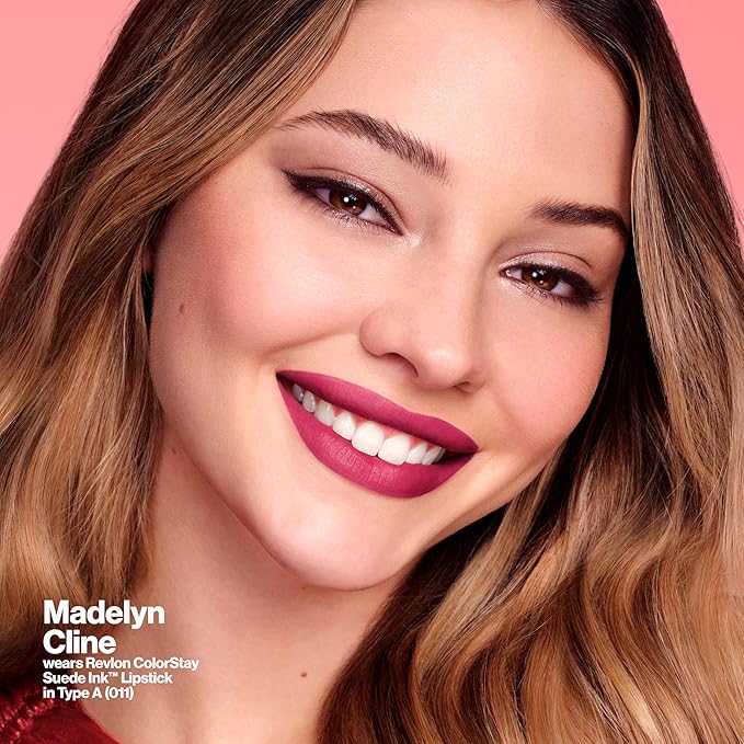 Revlon Lipstick, ColorStay Suede Ink, Built-in Primer, Stocking Stuffer for Women, Waterproof, Smudge-proof, Matte Color, 018 First Class, 0.09 oz