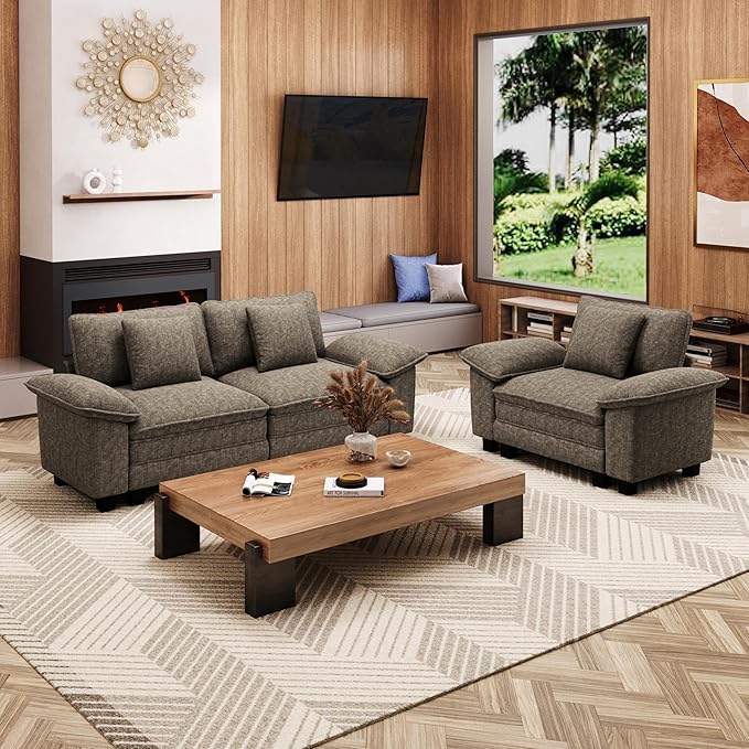 MIXPATIO L-Shaped Cloud Modular Sofa Set, Deep Seat 2-Piece 3-Seater Sectional Couch & Removable Arms, Plush Chenille for Living Room - Smoky Gray