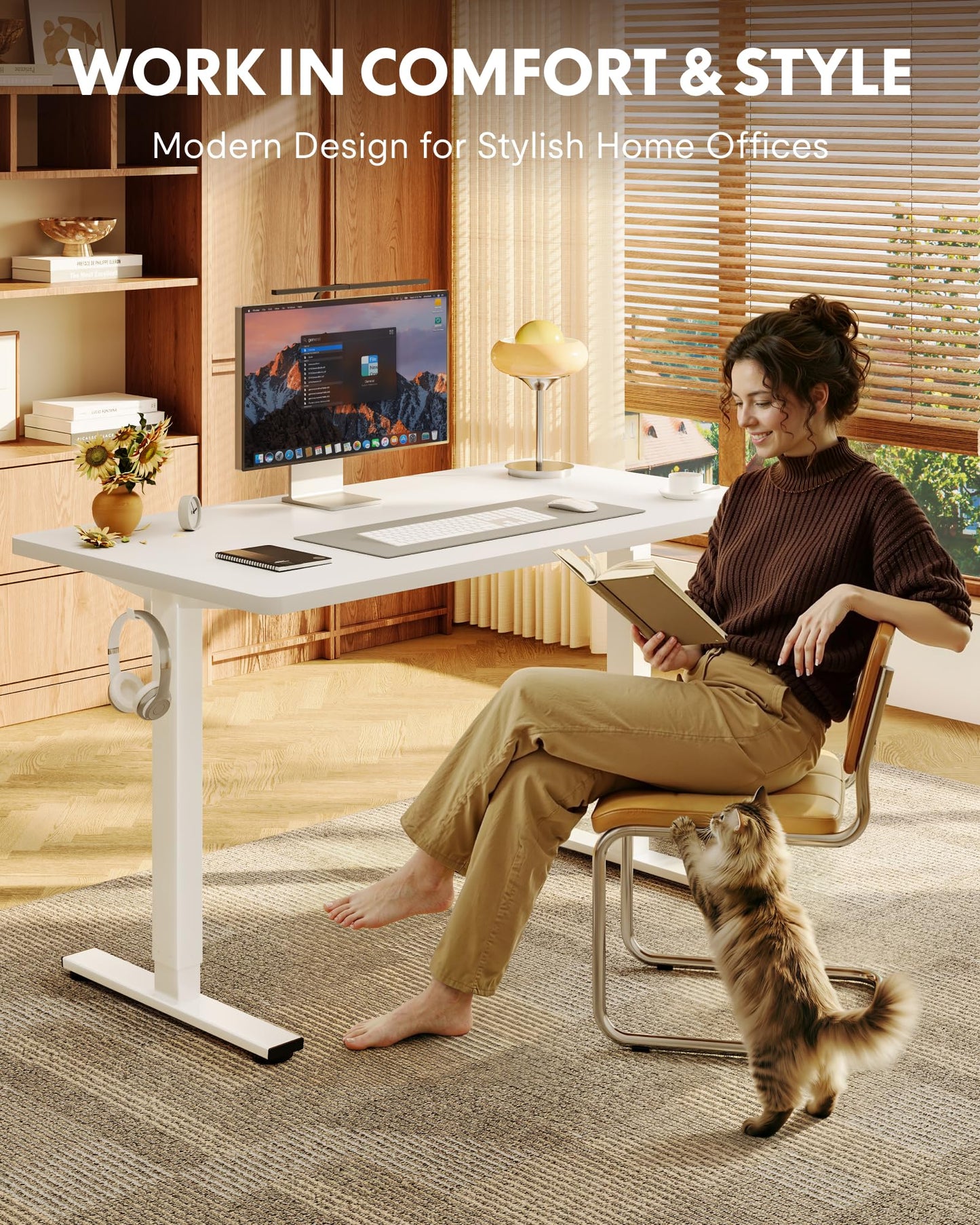 FLEXISPOT EN1 One-Piece Standing Desk with 1-Inch Thick Seamless Desktop, 48"x30" Electric Height Adjustable Desk for Home Office, Multi-Monitor Setups & Easy Assembly, White
