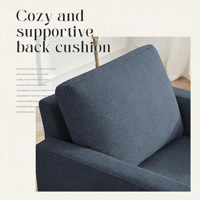 Weture Mid-Century Accent Chair, Comfy Upholstered Reading Accent Chairs for Bedroom, Modern Linen Fabric Armchair for Living Room, Single Sofa Chair with Wood Legs (Blue Grey, 2 Pack)