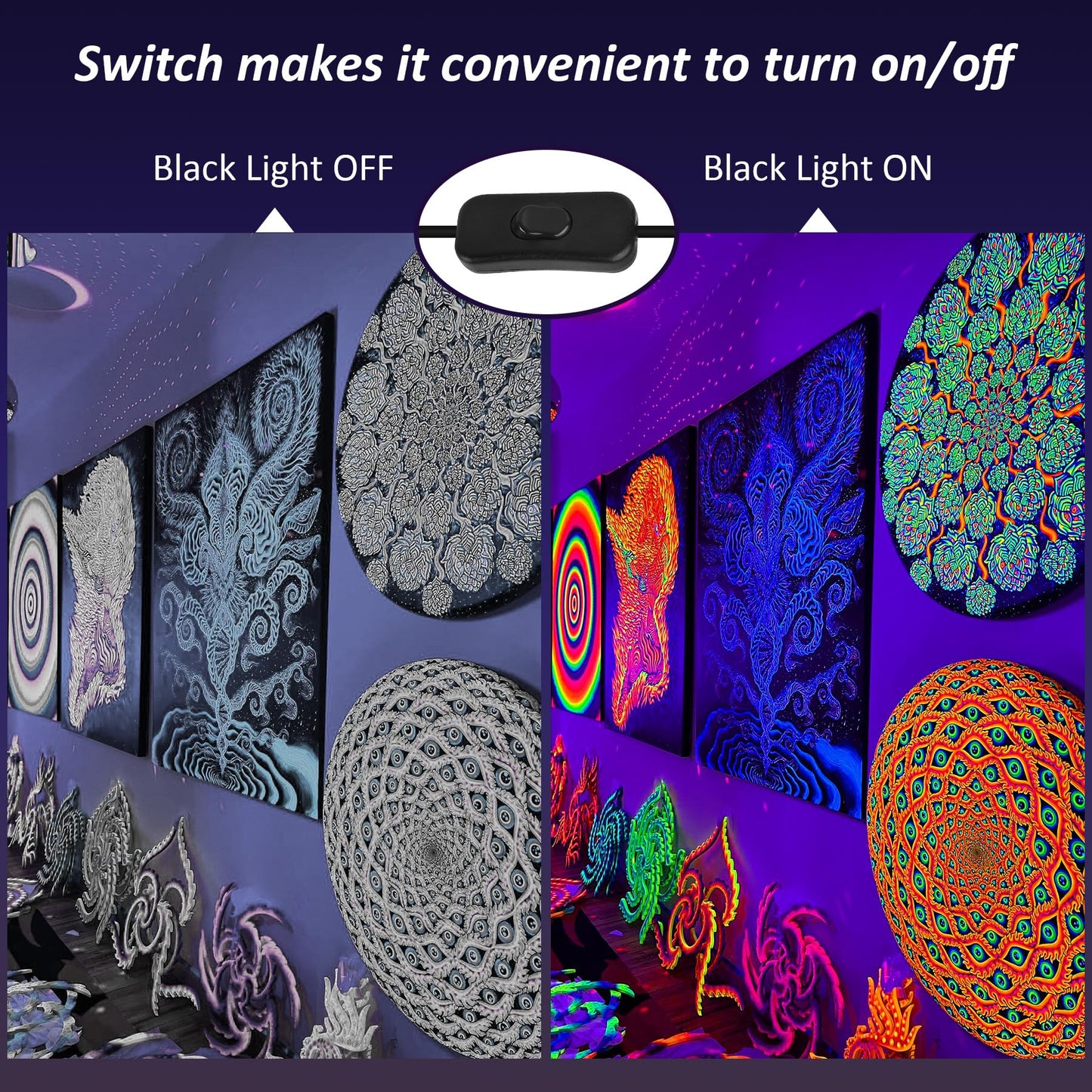 CREPOW 30W Black Lights, 4 Pack LED Blacklight Flood Light with Plug, IP66 Waterproof Black Lights for Glow Party, Glow in The Dark, Stage Lighting, Body Paint, Fluorescent Poster, Neon Glow