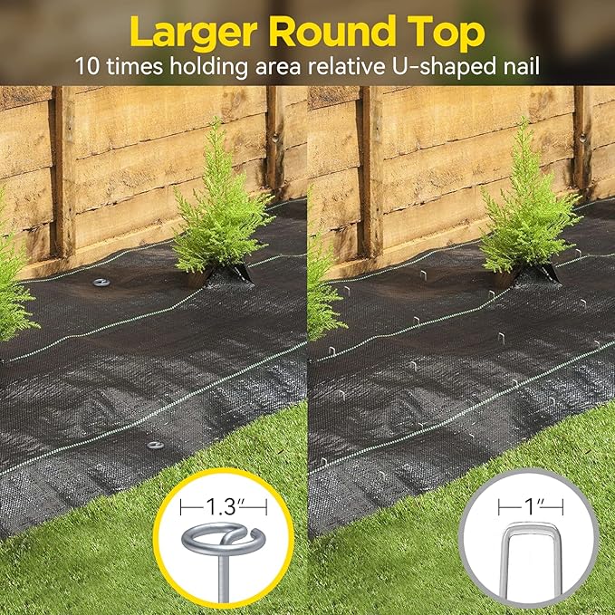 GZBEVITAR Landscape Fabric Pins, Thickened 8 Gauge Circle Top Landscape Pins-120 Pcs, Not Easy to Bend 6 inch Galvanized Landscape Fabric Stakes, More Holding Power Than U-Shape Garden Staples(120)