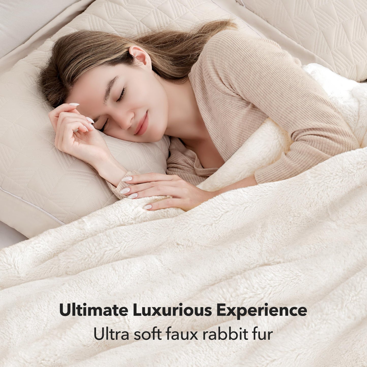 Touchat Luxury Faux Rabbit Fur Throw Blanket for Couch,Super Heavy Warm Cozy Blanket for Sofa Bedroom Living Room,Ultra Soft Fluffy Reversible Plush Blanket for Home Decor Gifts,Cream White