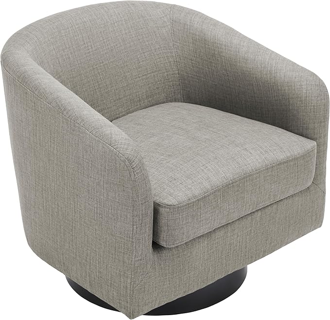 UIXE 360° Swivel Barrel Accent Chair Upholstered Armchair, Modern Round Club Arm Chair Living Room Single Sofa Seating Bedroom Side Reading Seat in Fabric, Flax Khaki