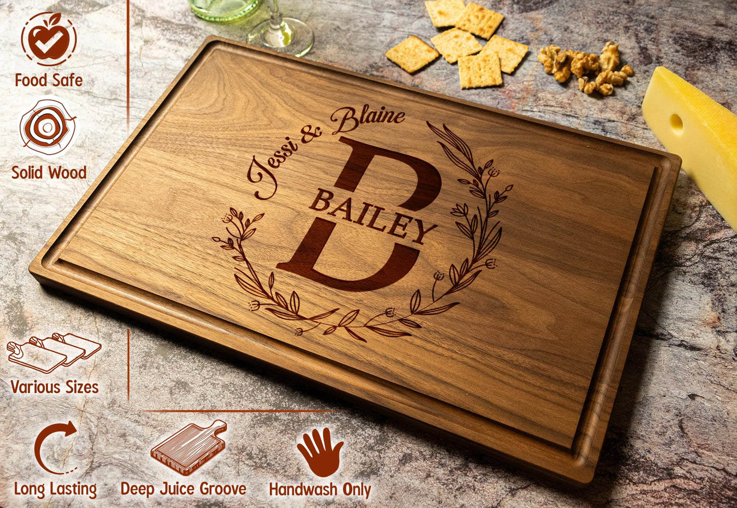 Custom Engraved Charcuterie Board – Personalized Wooden Cutting Board, Unique Gift for Weddings, Bridal Showers, Anniversaries, Christmas, Realtors, Parents & Housewarming