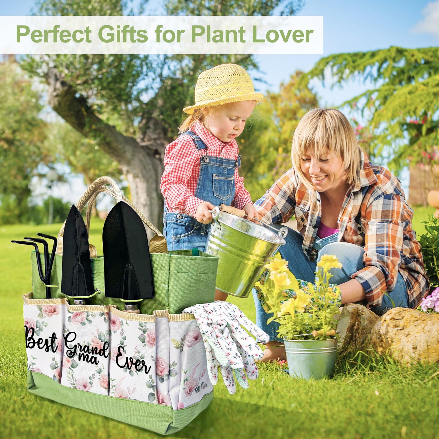 Gifts for Grandma, Grandma Garden Kit Birthday Gifts from Grandkids Floral Gardening Tools and Durable Garden Tools Organizer Tote, Ideal Gardening Gift for Women on Grandparents Day Chrismas