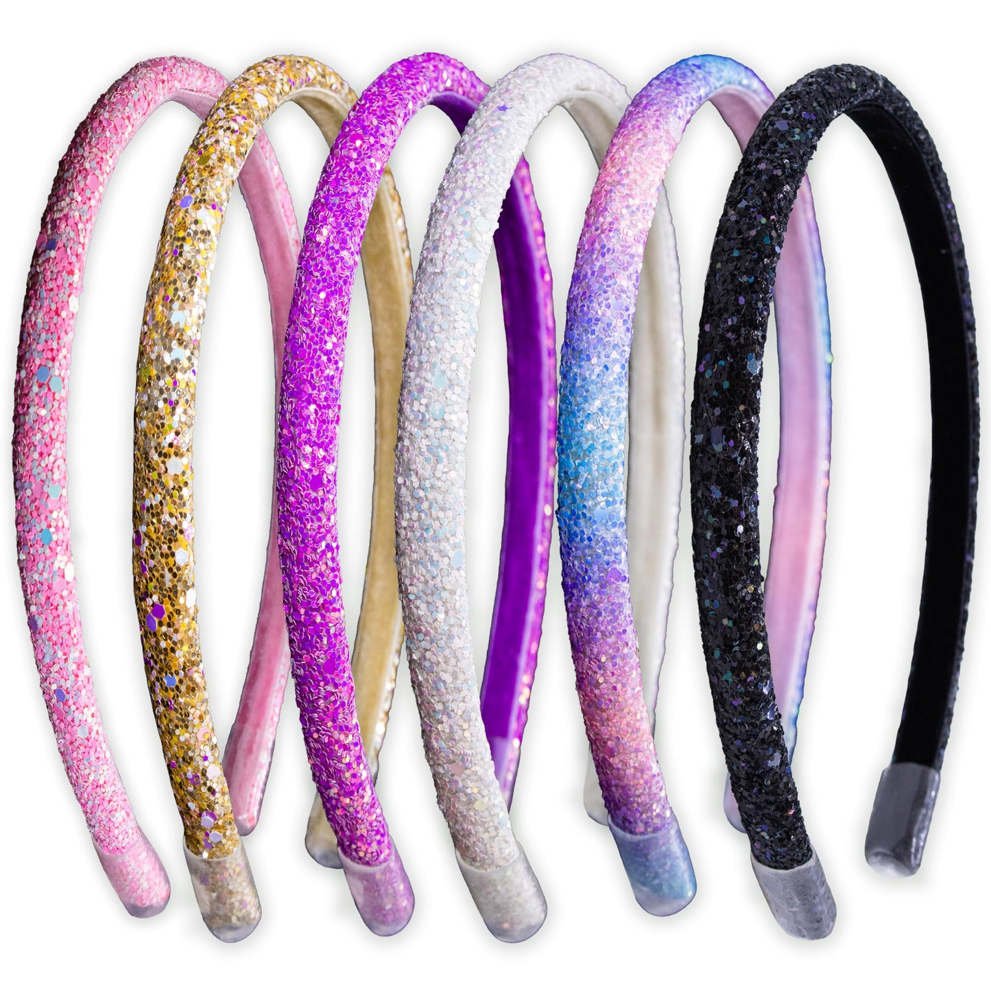 FROG SAC 6 Headbands for Girls - Thin Glitter Head Bands for Kids, Sparkle Hair Band Accessories for Toddlers, Cute Little Girl Headband Set, Sparkly Tween Easter Basket Fillers Stocking Stuffers