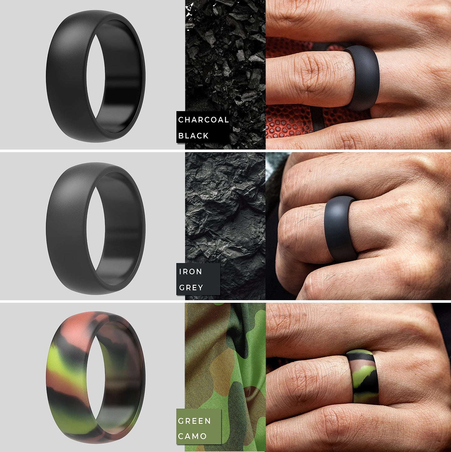 ThunderFit Silicone Wedding Rings for Men, Rubber Engagement Bands 8.7mm Wide 2.5mm Thick - 1/2/3/4/5/6/7/12/16 Variety Multipac