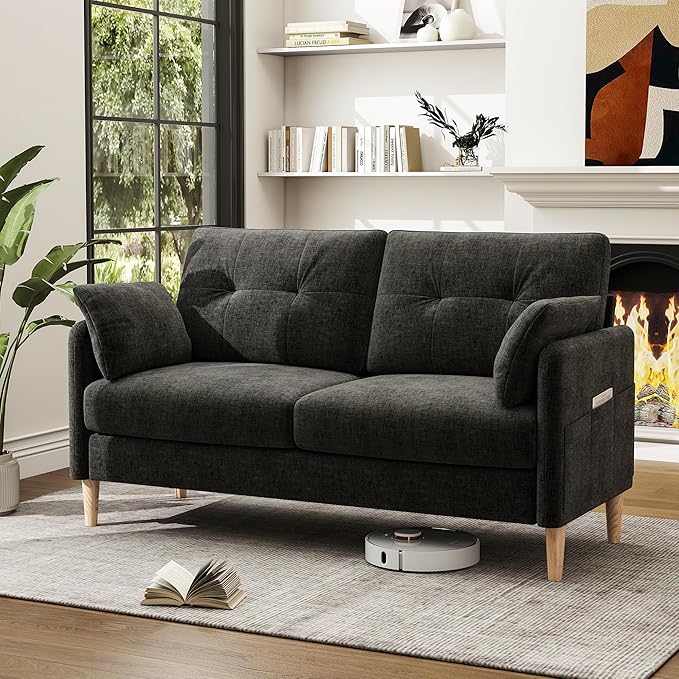 Hanherry Loveseat Sofa, 64.6" Small Couch for Living Room, Comfy Chenille Fabric Love Seat for Bedroom with Throw Pillow,Removable Cushion Cover,Couches for Small Space,Apartment,Dorm