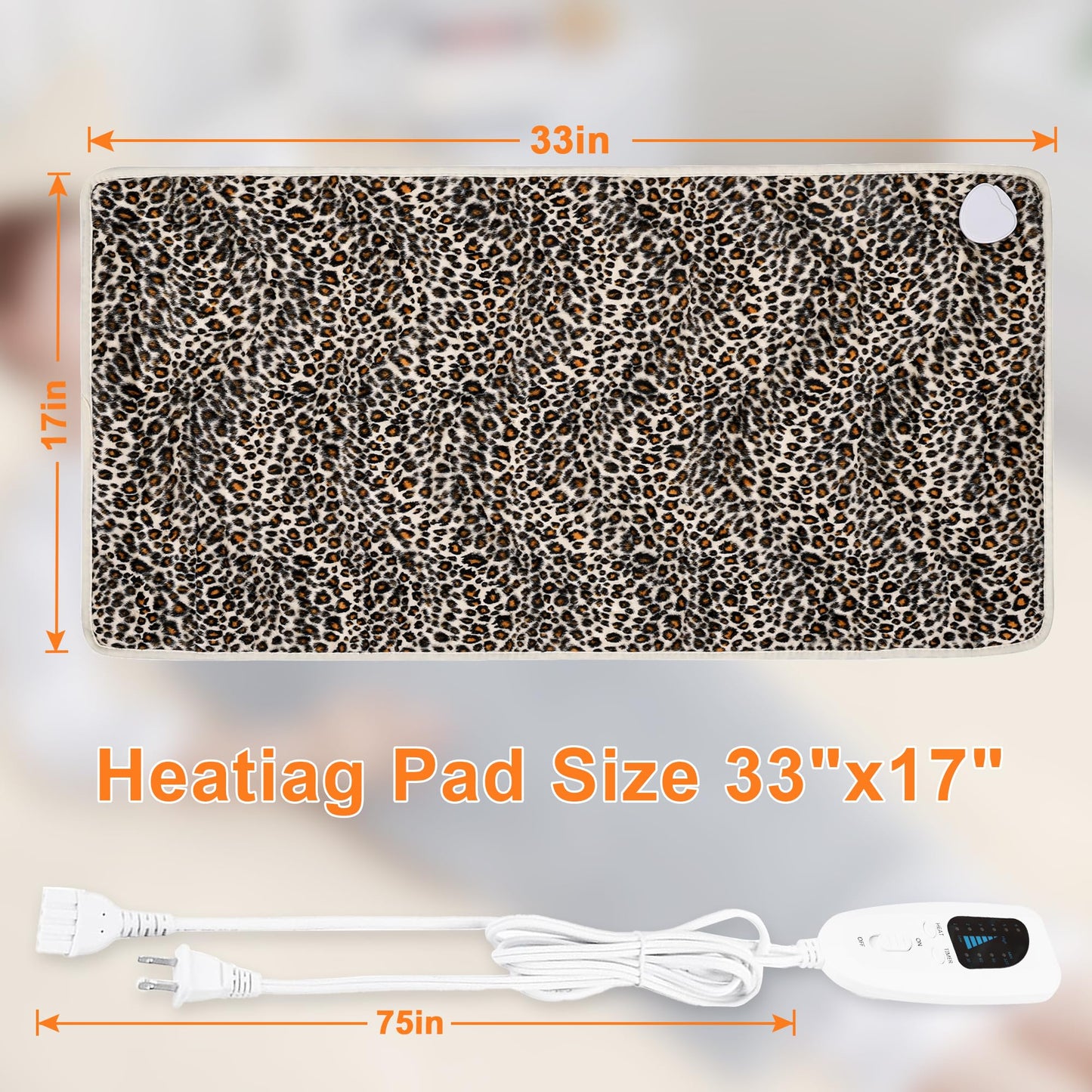 Deepsoon Heating Pad,Electric Heating Pads for Back,Neck,Abdomen,Moist Heating Pad for Shoulder,Knee,Arms,Legs,Dry/Moist Heat & Auto Shut Off,Christmas Gifts for Men and Women,Leopard Print,33x17 Inch