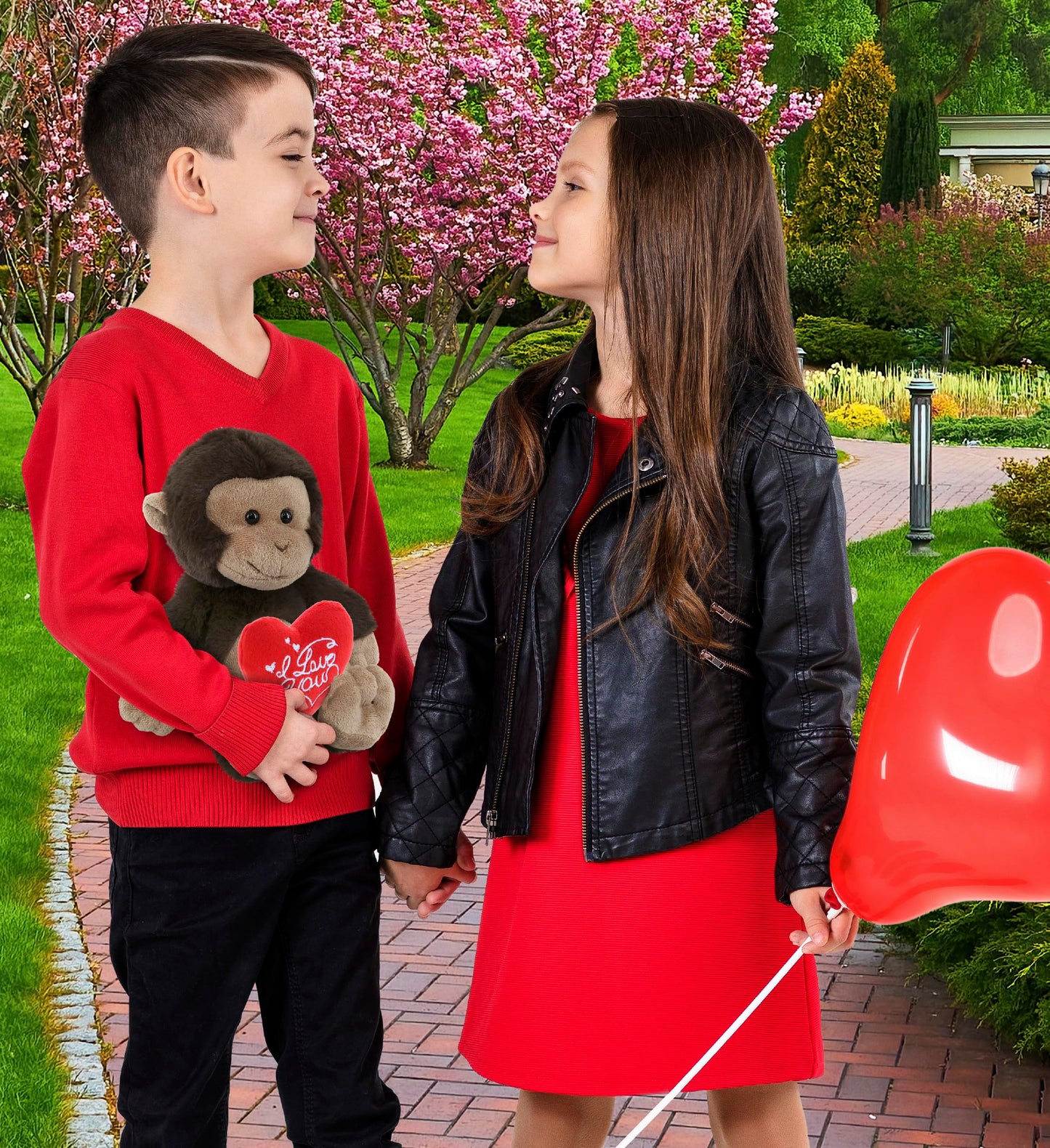 DolliBu I Love You Valentine Plush Monkey - Cute Stuffed Animal with Red Heart and Name Personalization Gift for Valentines Day, Birthday, Anniversary, Romantic Date - 9 Inches