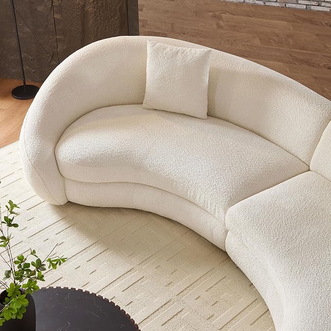 KEIKI 126" Curved Oversized Boucle Sectional Sofa with Love Heart Design, Modern 5-Seater Polyester Couch with 2 Decorative Pillows and Rolled Arms, Easy Assembly, for Apartment, Living Room, White