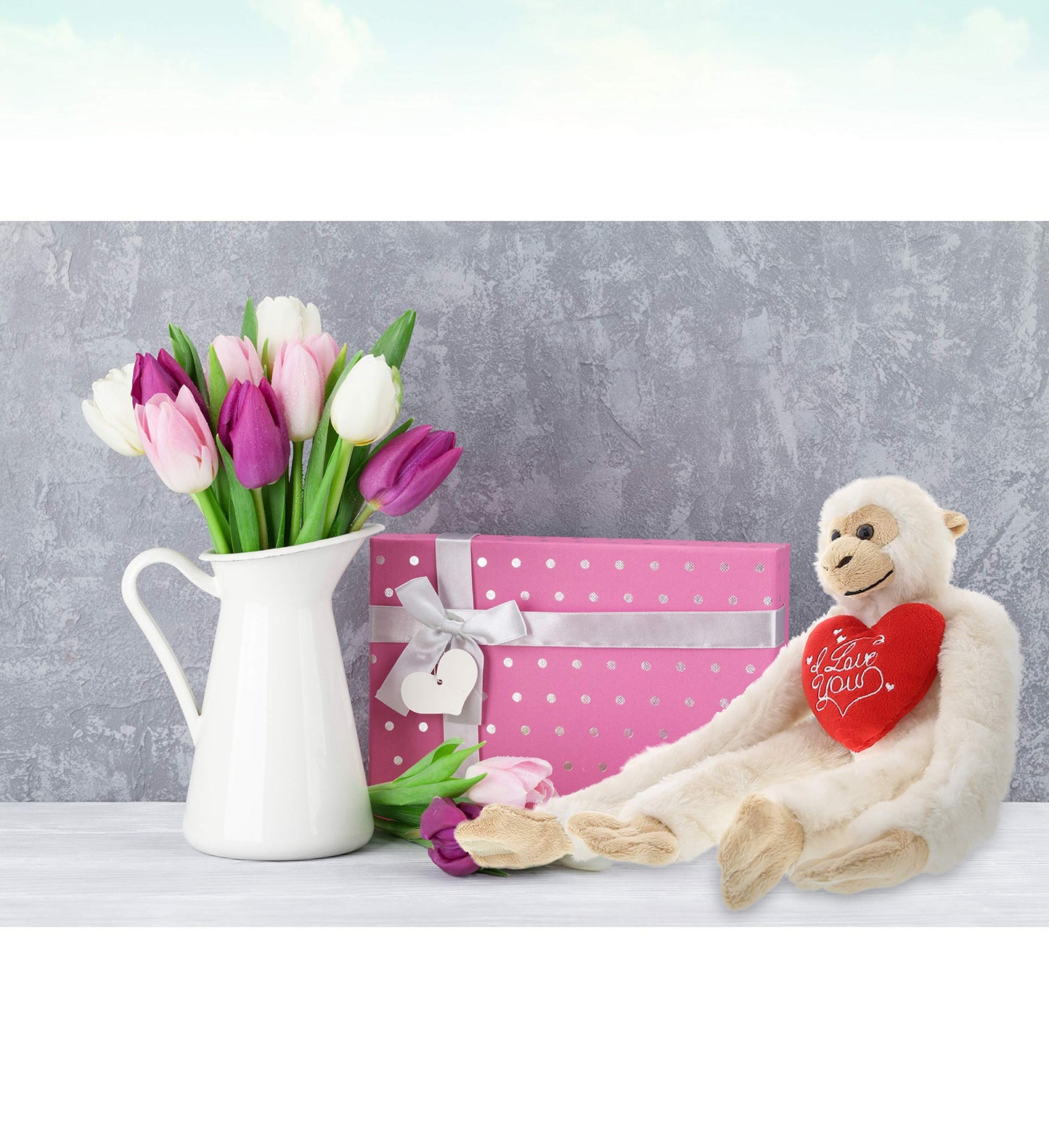 DolliBu I Love You Valentine Plush Hanging Monkey - Cute Stuffed Animal with Red Heart and Name Personalization Gift for Valentines Day, Birthday, Anniversary, Romantic Date - 21 Inches