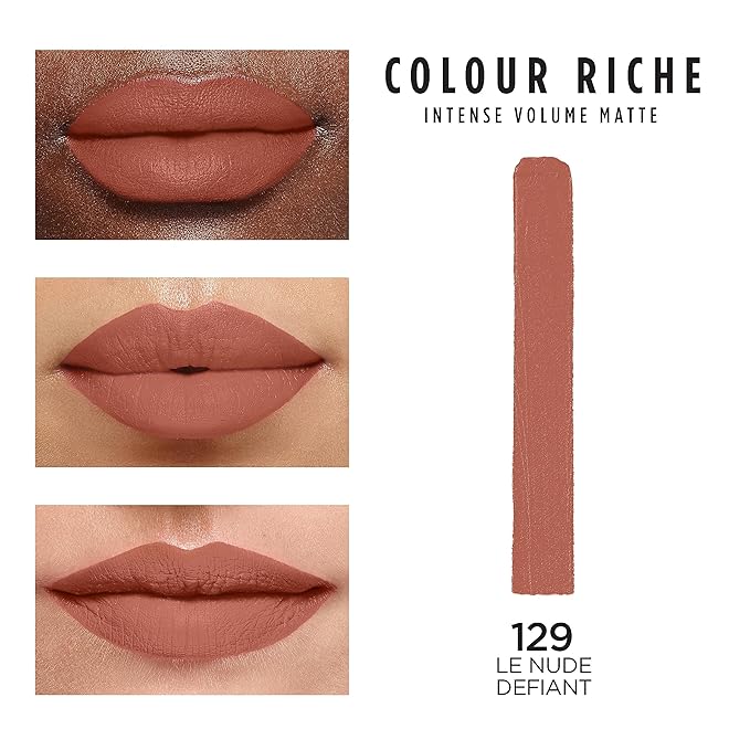 L'Oreal Paris Colour Riche Intense Volume Matte Lipstick, Lip Makeup Infused with Hyaluronic Acid for up to 16HR Wear, Le Nude Defiant, 0.06 Oz