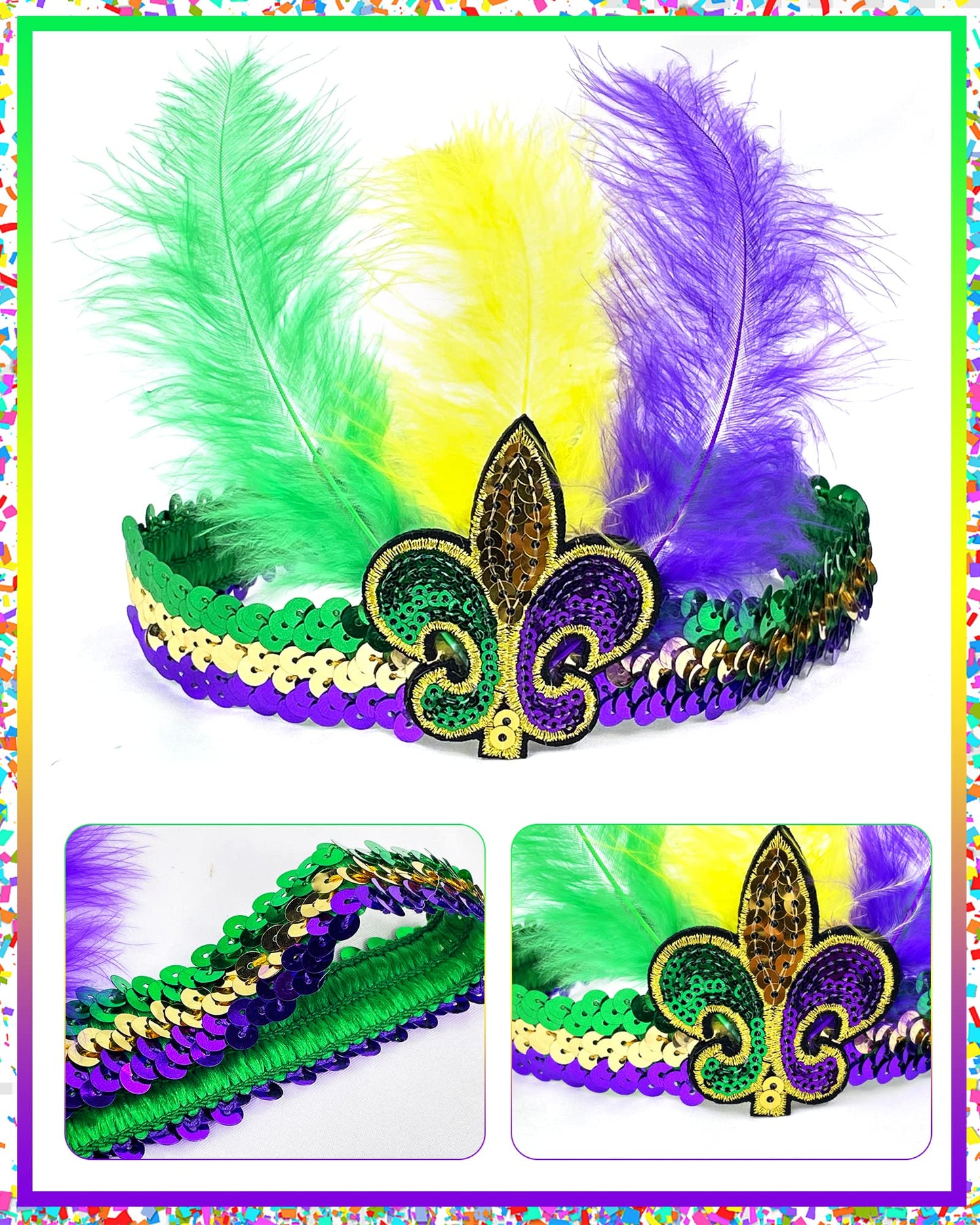 Hikkcos 4 Pack Mardi Gras Costume Woman Tutu Set with Mardi Gras Headband Mask Stocking 80s Costumes Accessories Set Purple