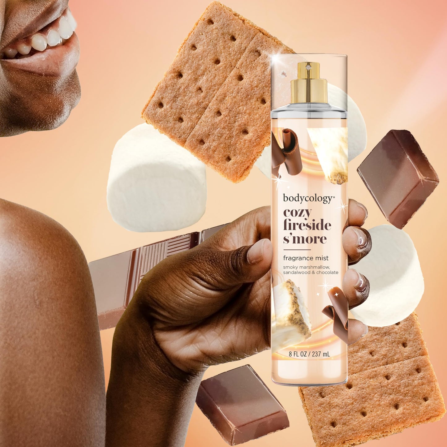 Bodycology Long-Lasting Fragrance Body Mist, Cozy Fireside S'more, 8 Fl Oz, Perfect for Daily Use, Refreshing Scent