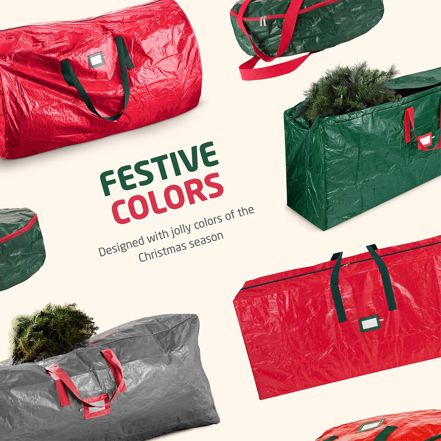 ZOBER Christmas Tree Storage Bag - Fits 9 Ft Artificial Trees - Plastic, Waterproof Christmas Tree Bag - Strong, Durable Handles - Labeling Card Slot - Red