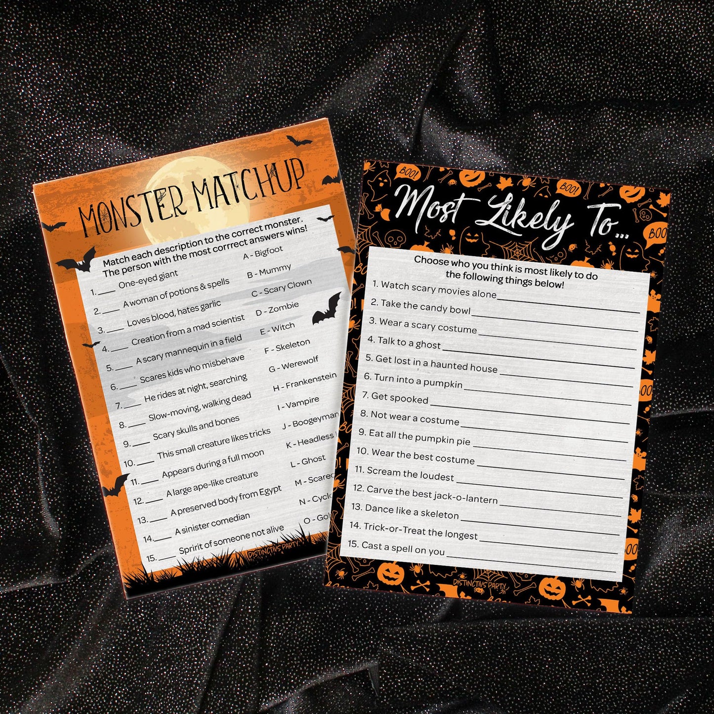 Halloween Party Games Bundle – Monster Matchup, Most Likely to, Picture Quiz, and Trivia – 4 Fun Party Games for Adults and Kids, 25 Guests