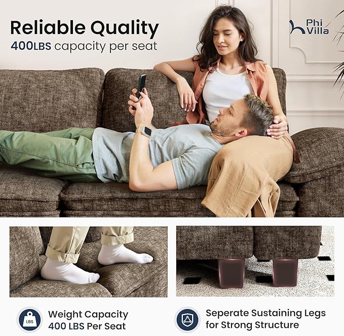 PHI VILLA Cloud Modular Couches Sets, 87.5" Sectional Loveseat Sofa with 1 Movable Ottoman, 3-Seater Comfy Couches for Living Room Apartment, Chenille Fabric, Taupe
