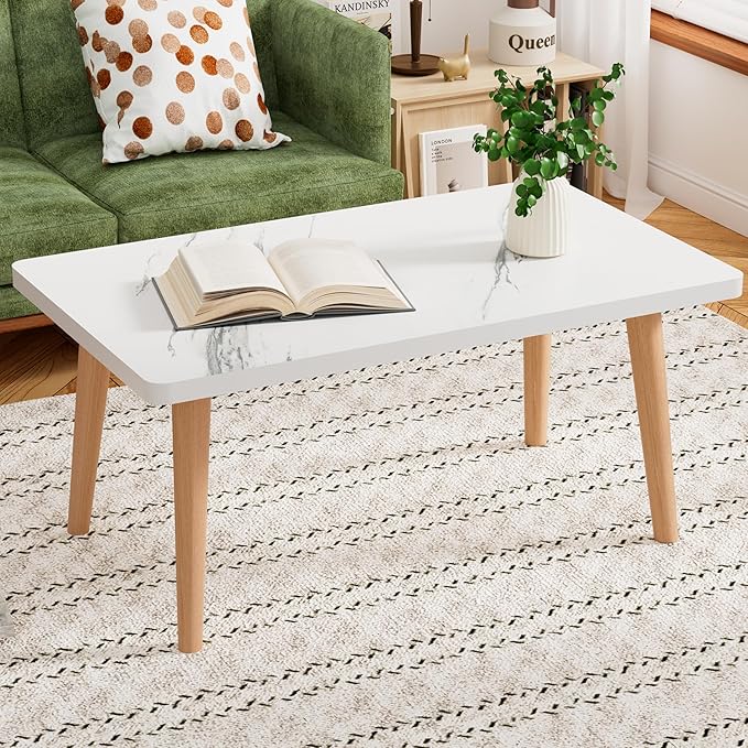 Small Coffee Table for Small Space, Low Table, Floor Table Desk for Sitting on The Floor, Storage Living Room Furniture, Tatami Tea Tables with Solid Wood Legs, Home Office, Farmhouse, Rectangle White