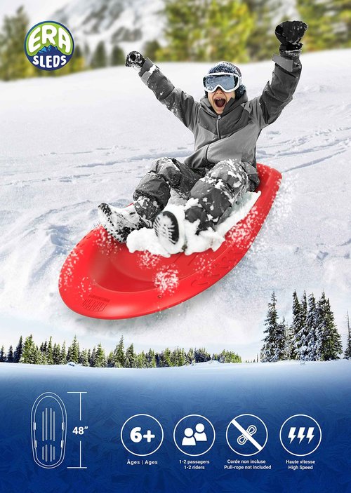 Era 48-inch Manitou X Adventurer Sled — 1 Rider Kids' Plastic Toboggan, Red