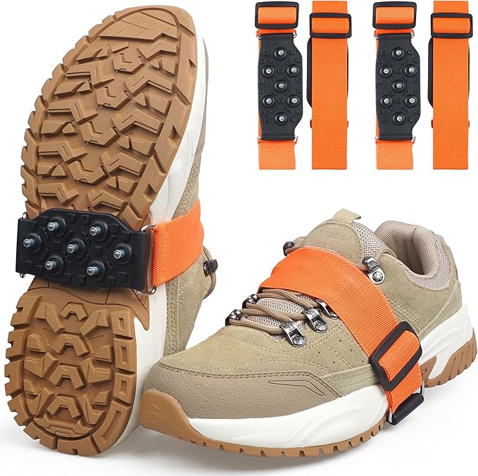 Ice Cleats Mid-Sole Snow Traction Cleats Crampons for Shoes and Boots Rotatable Non Slip Ice Grippers Overshoe with 7 Tung...