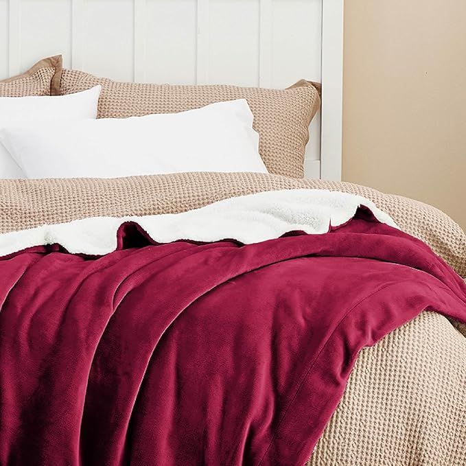 Bedsure GentleSoft Sherpa Fleece Blankets King Size for Bed - Thick and Warm Throw for Girls and Women, Soft Fuzzy Plush King Christmas Blanket for Winter, Non-Heated, Red, 108x90 Inches