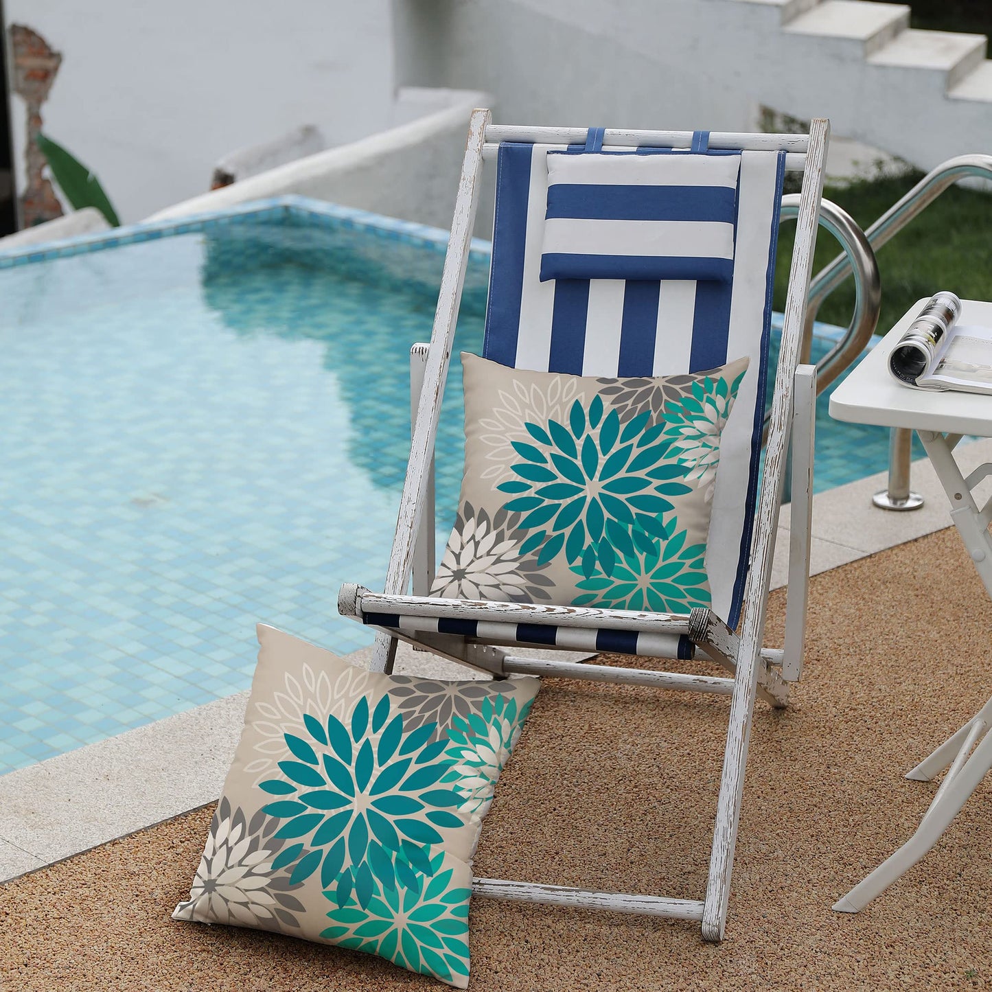 DFXSZ Dark Blue Green Outdoor Pillow Covers 18X18 Inch Set of 2 Spring Teal Flower Pillow Case Outdoor Waterproof Decor for Patio Funiture Garden Polyester Pillow Covers 002D18