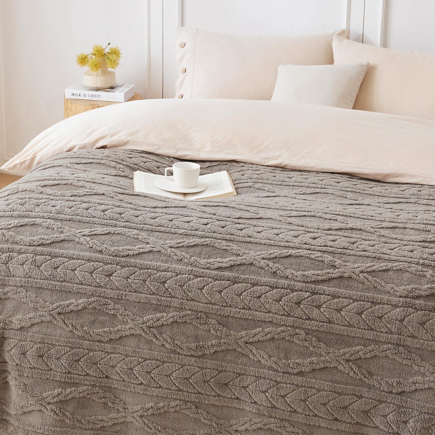 COOVA Taupe Fleece Throw Blanket for Couch - Super Soft Cozy Plush Fuzzy Blanket for Sofa,Premium Sherpa Warm Throw for Women,Bed,Chair,50x60 Inches