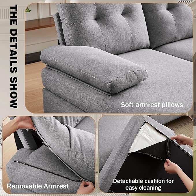 Chireca 111" Sectional Couch for Living Room, Modern Polyester Fibre U Shaped Sofa Couches with Double Chaise, Upholstered 4 Seater Sofa for Living Room, Apartment, Office, Light Grey