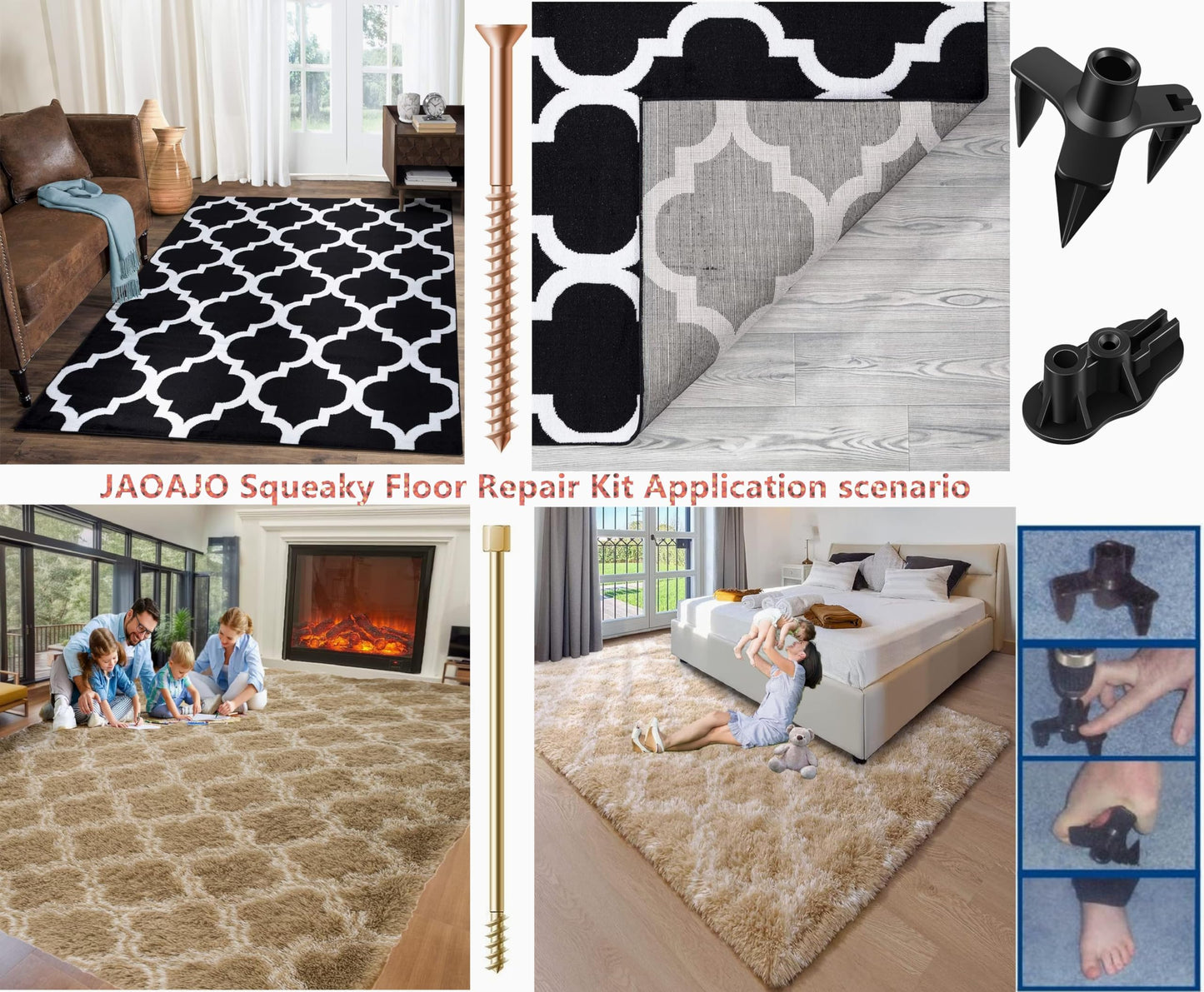 Eliminate Squeaky Noise Floor Repair Kit with 5 Tools and 50 Screws for Wood Floors, Eliminate Squeaks Under Carpeted Floors, Hardwood, Vinyl, and Linoleum Floors