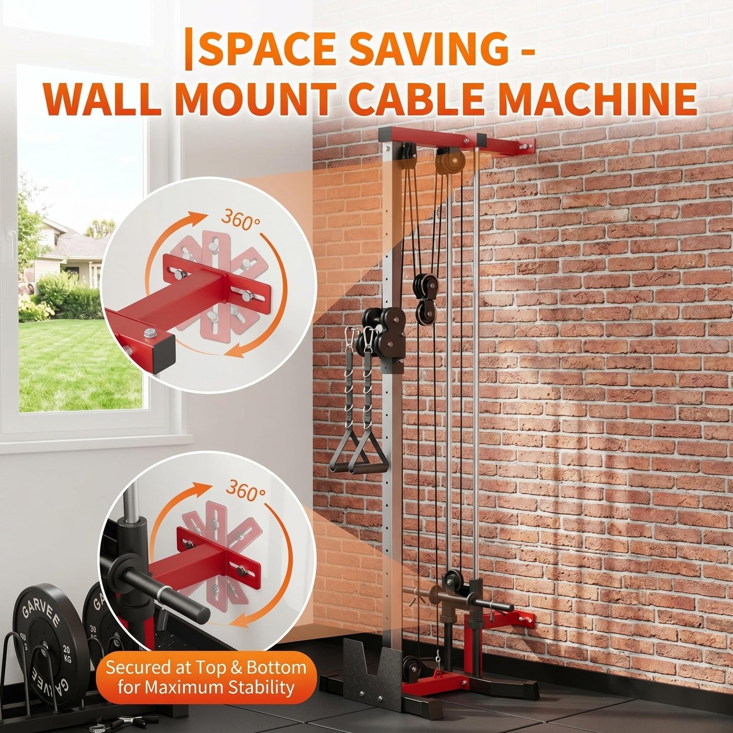Garvee Wall Mount Cable Machine, Dual Pulley Cable Crossover System with 19 Adjustable Positions & 400LBS Capacity - All-in-1 Home Gym Equipment with Accessories for Strength Training