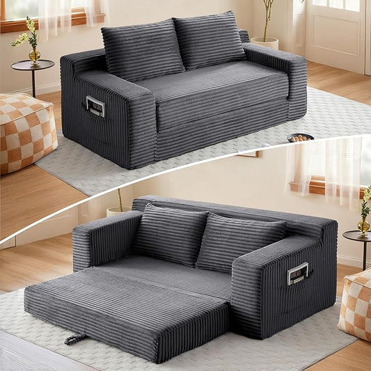 73" Convertible Sofa Bed, 2 in 1 Folding Couch Bed, Boneless Couch in a Box, Cloud Loveseat Sleeper, Fold Out Comfy Floor Futon Sofa with 2 Pillows for Living Room Bedroom, No Assembly (Grey, 73")