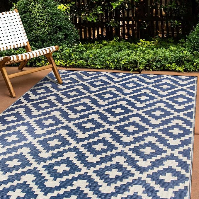 Rugshop Maui Contemporary Geometric Reversible Crease-Free Waterproof Premium Recycled Plastic Outdoor Rugs for Patio,Back...