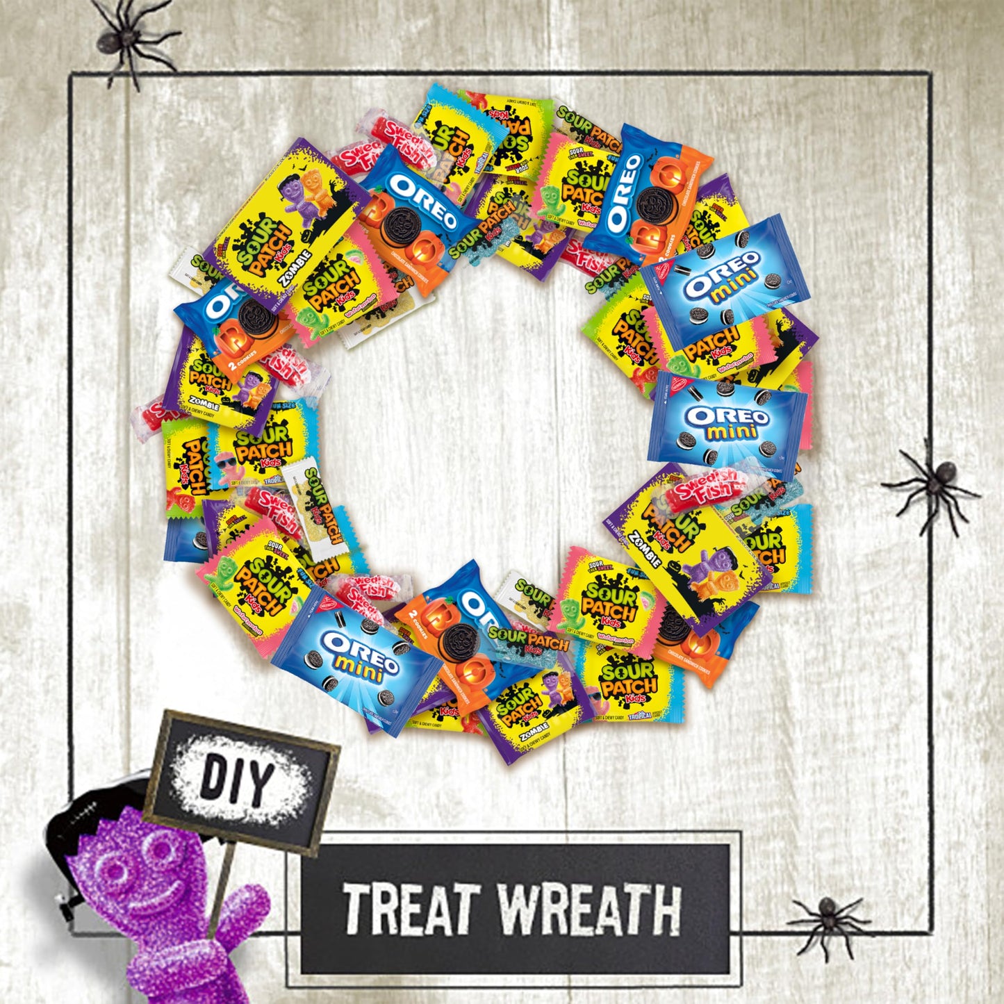 SOUR PATCH KIDS and SWEDISH FISH Mini Soft & Chewy Candy and OREO Chocolate Sandwich Cookies, Halloween Candy and Cookie Variety Pack, Bulk Candy, 60 Trick or Treat Bags