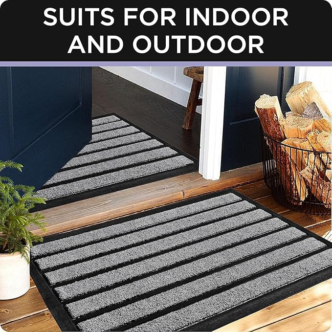 ubdyo 2 Pack Heavy Duty Door Mat Outdoor Entrance - Muddy Dirt Trapping Outdoor Mats - Low Pile Front Door Mat Outside Entrance - Anti Slip Indoor Doormat - Patio, Porch - 30'' x 17'', Bright Black