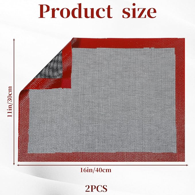 2 PCS Silicone Mat for Baking, Perforated Baking Mat Reusable Silicon Mats Oven Liners for Cookies, Bread, Pizza, Pastry Black/Red 15.7" x 11.8"