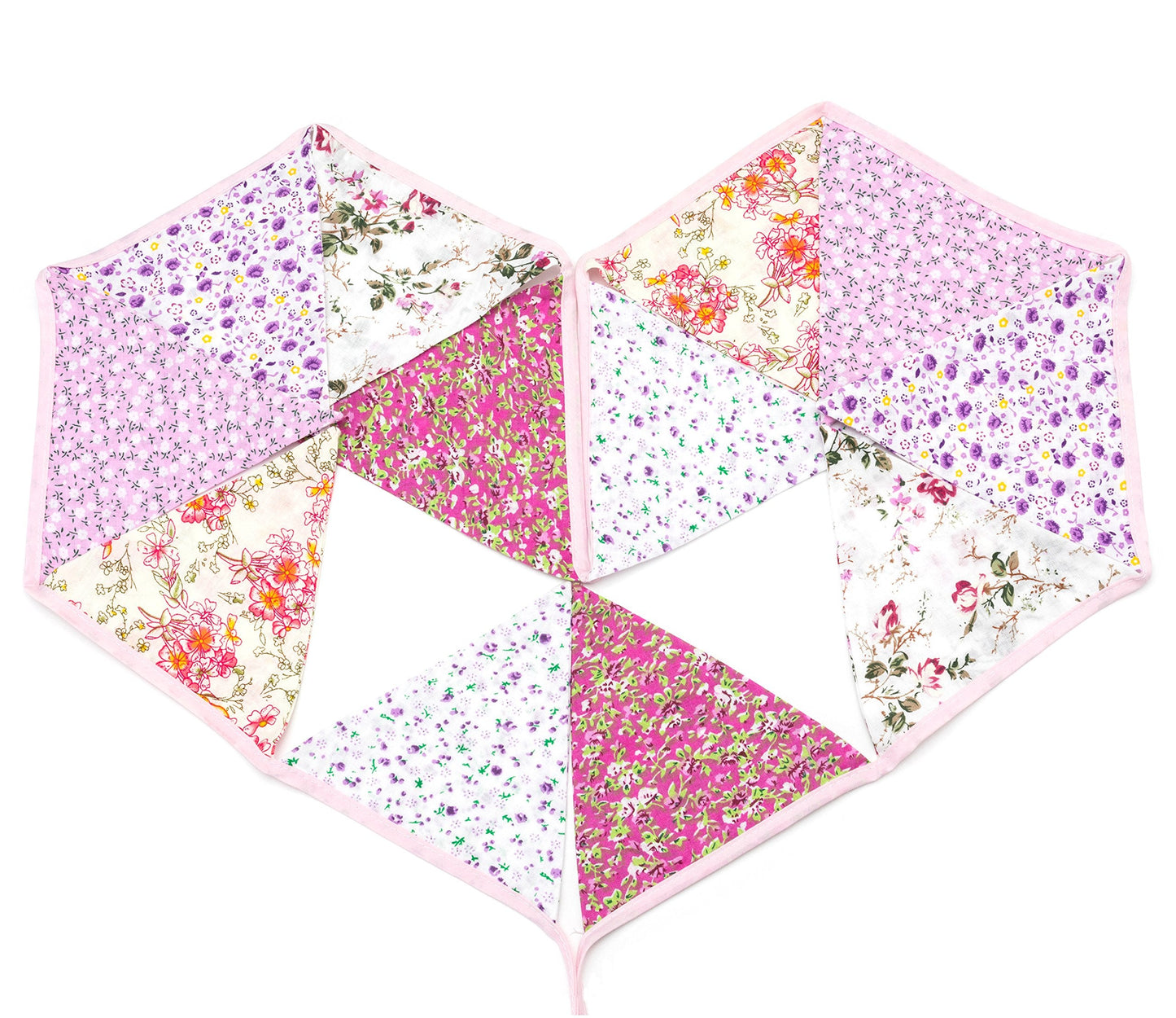 LOVENJOY Pink Floral 100% Cotton Bunting Banner for Girls Shabby Chic Wedding Birthday Decoration
