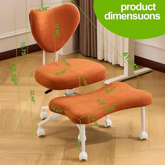 Orange Crossed Legged Office Chair, Criss Cross Office Chair with Adjustable Height, Lumbar Support & Wheels, Meditation Desk Chair for ADHD Home Office Use
