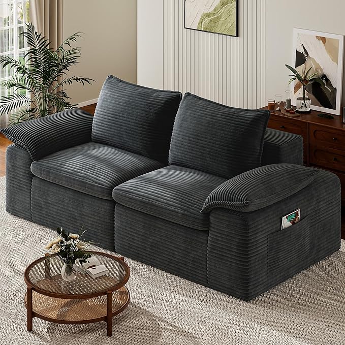 Buytime 76” Comfy Cloud Loveseat Sofa, Convertible Boneless Loveseats for Living Room, Wide 2-Seat Modern Modular Sectional Sofa with Deep Seat, Double-Layer Cloud Cushion and Headrest, Pebble Grey