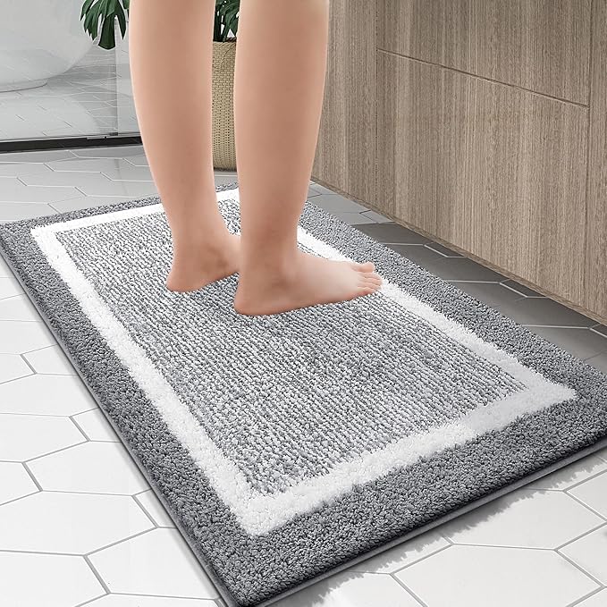 OLANLY Bathroom Rugs 59x24, Extra Soft and Absorbent Microfiber Bath Mat, Non-Slip, Machine Washable, Quick Dry Shaggy Bath Carpet, Suitable for Bathroom Floor, Tub, Shower (Long, Grey)