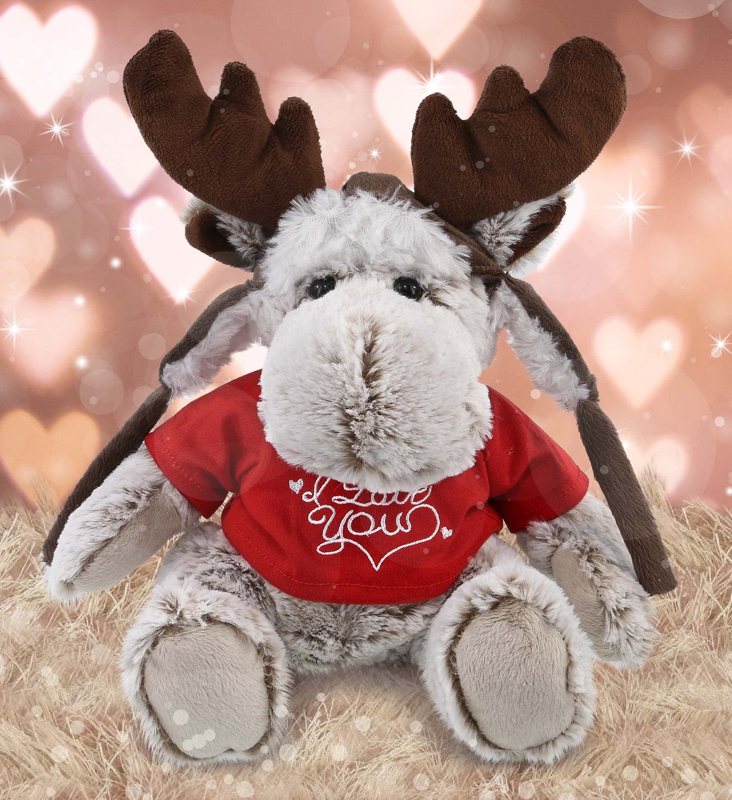 DolliBu I Love You Valentine Plush Moose with Clothes - Cute Stuffed Animal with Red Shirt and Name Personalization Gift for Valentines Day, Birthday, Anniversary, Romantic Date - 9 Inches