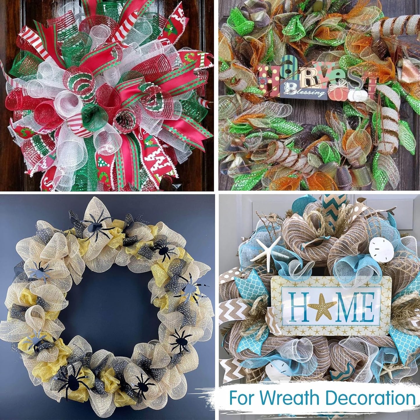 TONIFUL 4 Roll 10 Inch Red White Green Gold Decorative Mesh Ribbon Rolls, Fabric Mesh with Foil for Wreaths Front Door Decor Christmas Festival Party Accessories Party Decoration Supplies (10yds/roll