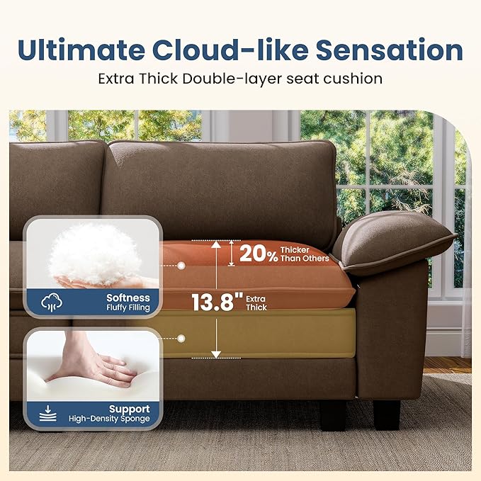 PHI VILLA Indoor Lounge Sofa Chair, One-Person Oversized Sectional Sofa with Ottoman, Single Chaise with Upholstered Deep Seat for Bedroom Reading, Chenille Fabric, Taupe