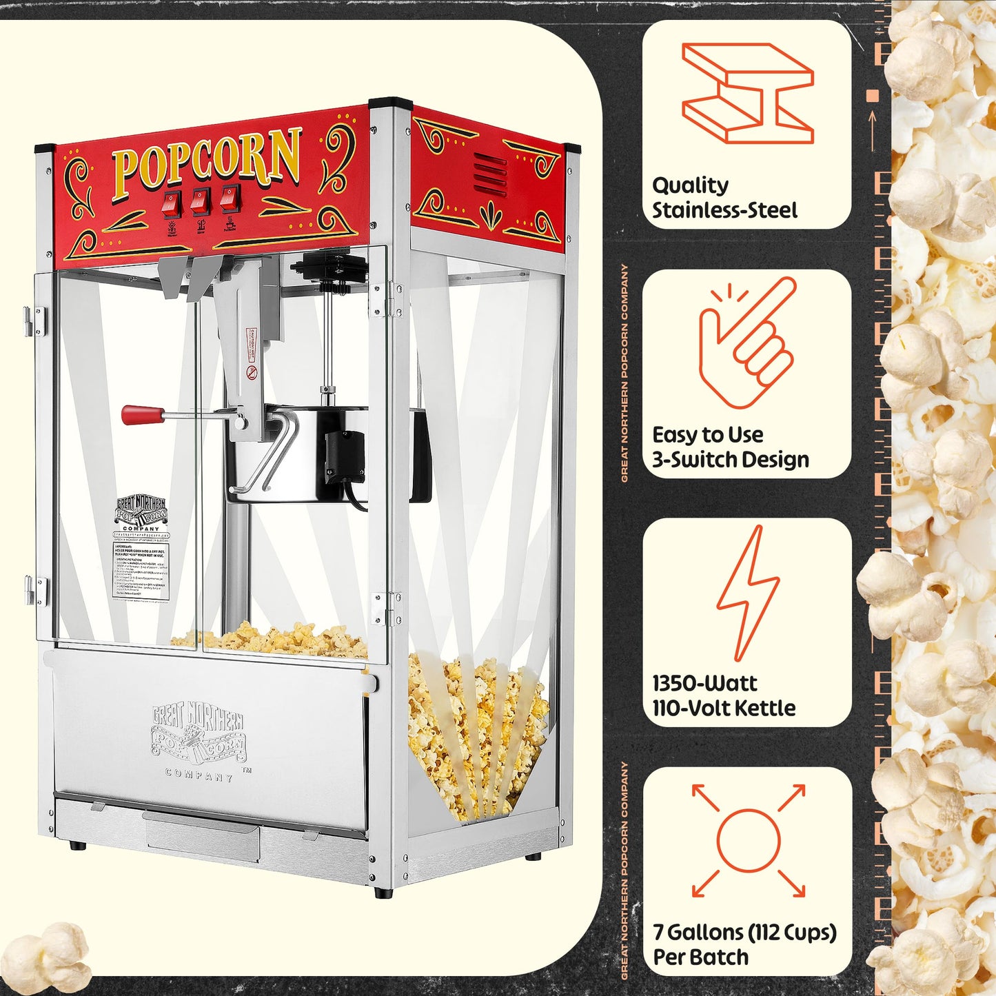 Great Northern Midway Marvel Commercial Quality Popcorn Popper Machine 16 Ounce