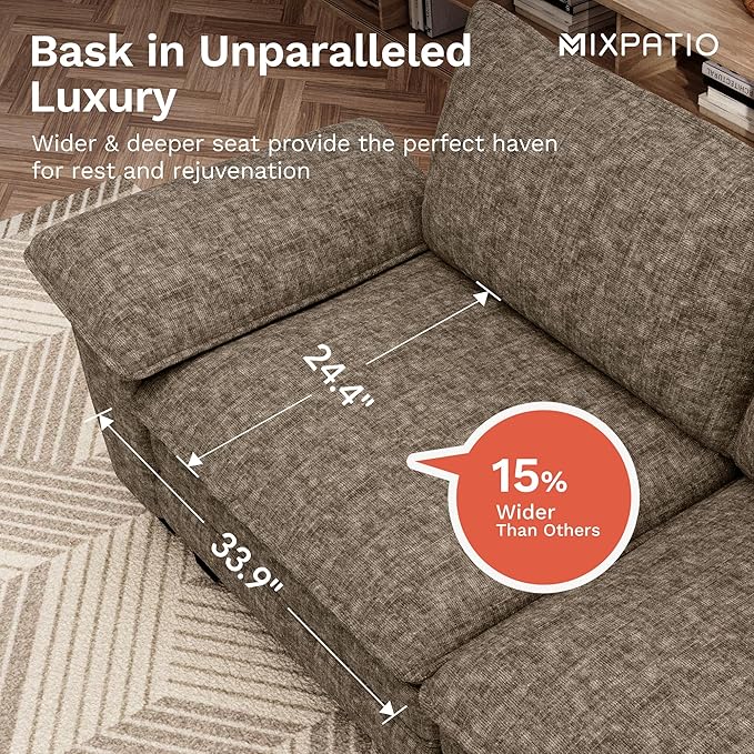 MIXPATIO L-Shaped Cloud Modular Sofa Set, Deep Seat 2-Piece 3-Seater Sectional Couch & Removable Arms, Plush Chenille for Living Room - Smoky Gray