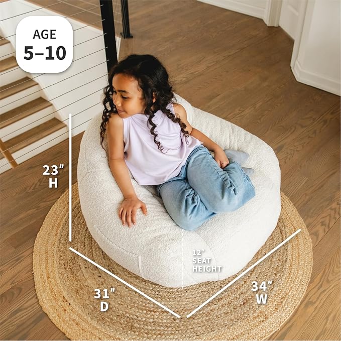 Big Joe Cloudberry Kids Foam-Filled Bean Bag Chair, Icing Teddy Boucle