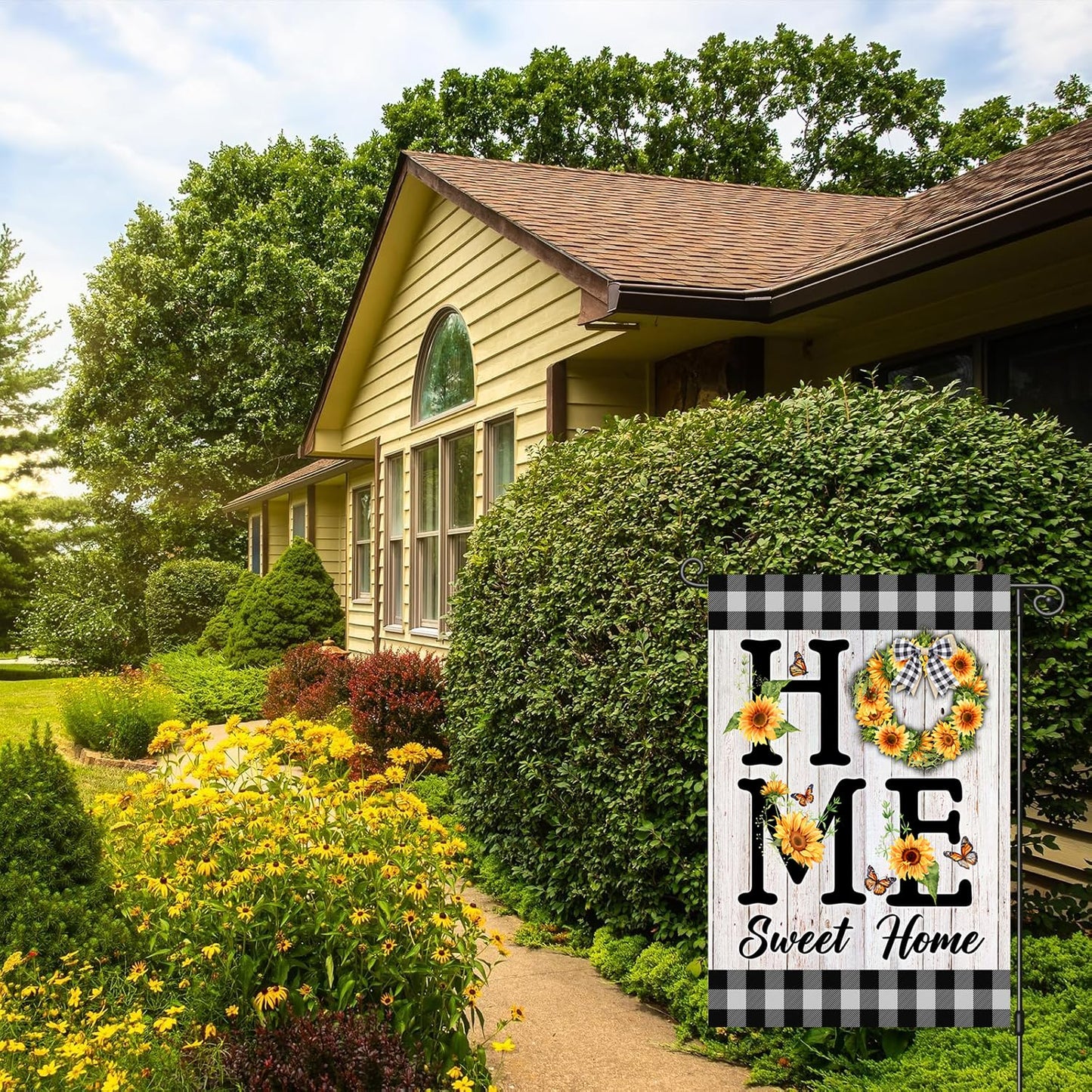 Home Sweet Home Sunflower Flag Double Sided, Summer Plaid Outdoor Decor for Yard, Set of 2 Summers House Flags 28x40 & Garden Flags 12x18 Double sided (House + Garden Flags)